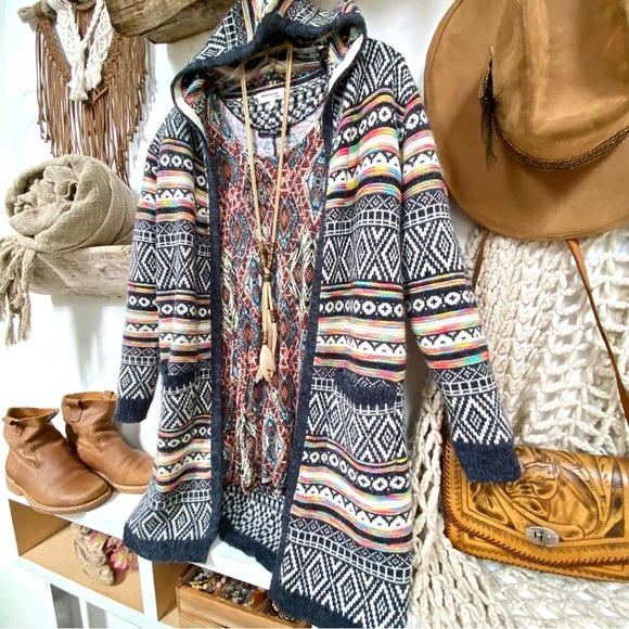 Aztec Southwestern boho open front cardigan w prairie Country southwestern vibe - Picture 2 of 13